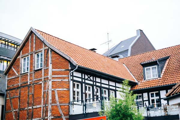 Facade of Half-timbered houses in Europe.