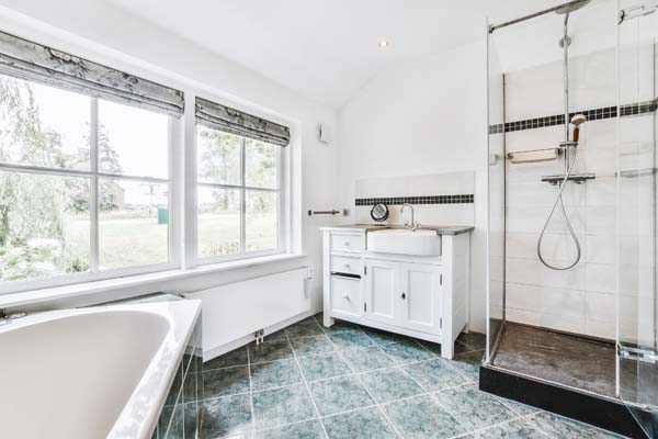 Interior of bathroom with windows